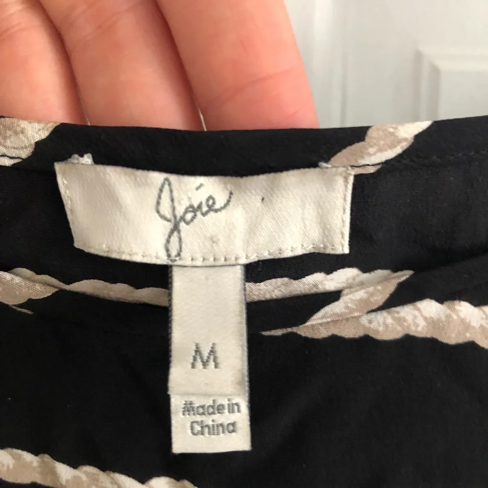 Joie Black and Tan Rope Print Silk Short Sleeve Blouse - Picture 3 of 6